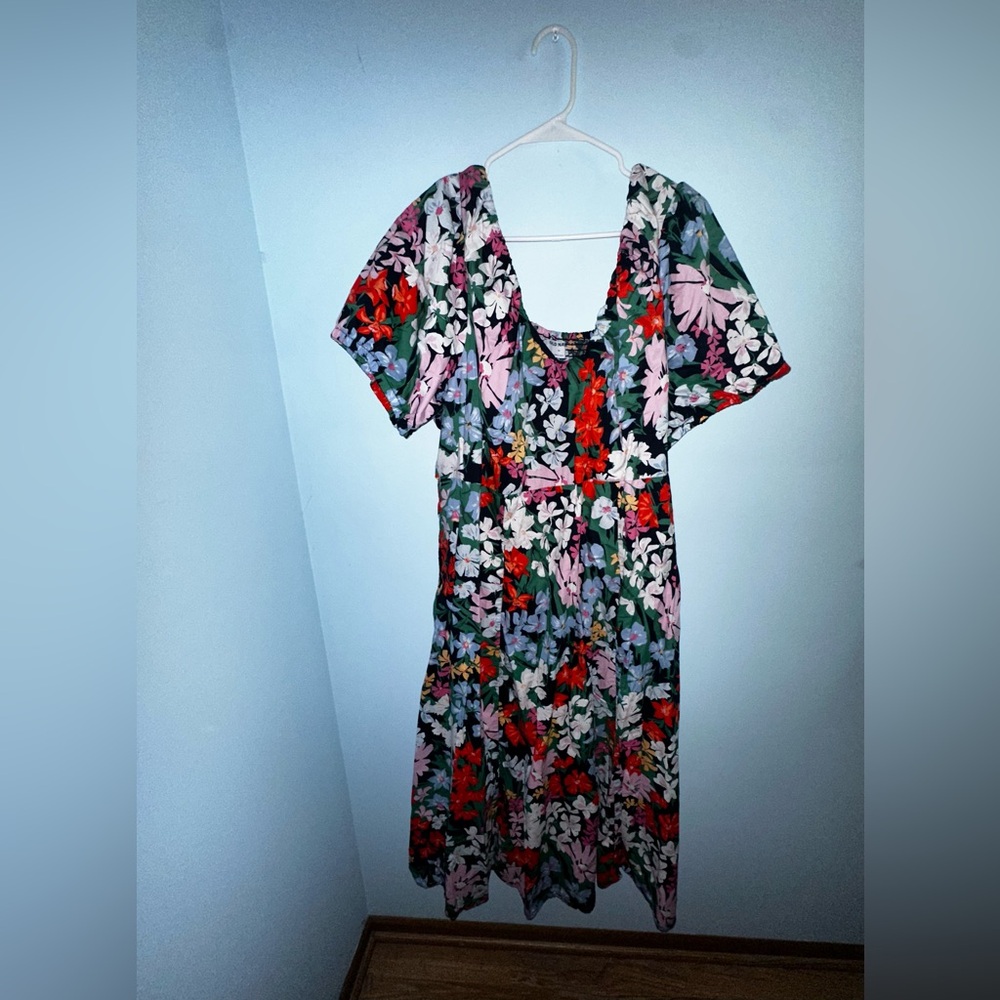 Old Navy Puff Sleeve Midi Swing Dress Multi Floral Size 3X Plus